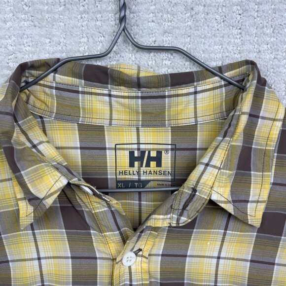 Helly Hansen Yellow Plaid Short Sleeve Button Up Shirt Men’s Size XL Outdoors - Picture 7 of 16